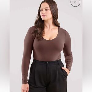 Nuuds Long Sleeve Scoop Neck Bodysuit Color: Coffee Size:XL